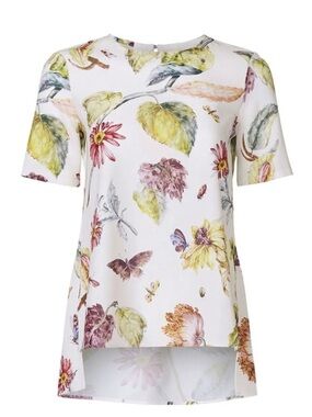 Adam Lippes White Floral Short Sleeve Hi-Low Top